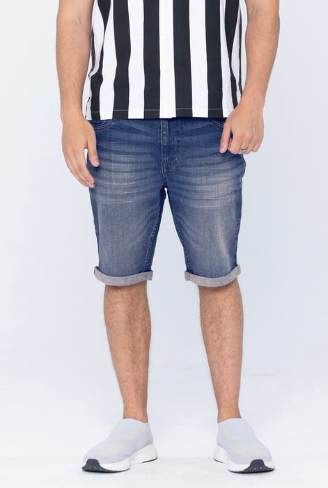 Men's Mid Blue Straight Fit Stretch Denim Shorts | Enorsia