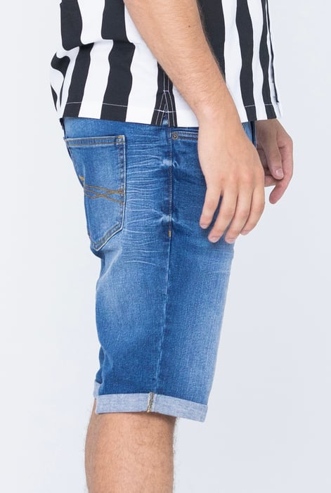 Men's Mid Blue Straight Fit Stretch Denim Shorts | Enorsia