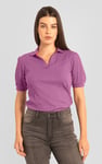 Womens Puff Sleeve V-Neck Polo Shirt