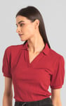 Womens Puff Sleeve V-Neck Polo Shirt