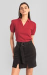 Womens Puff Sleeve V-Neck Polo Shirt