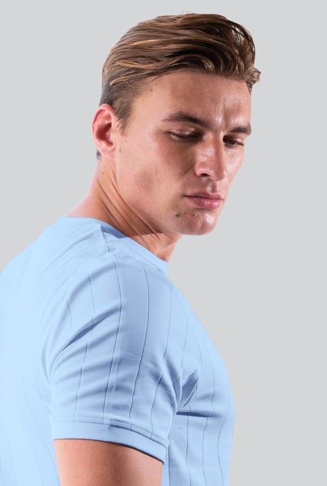Blue Soft Cotton Design Rib T-shirt