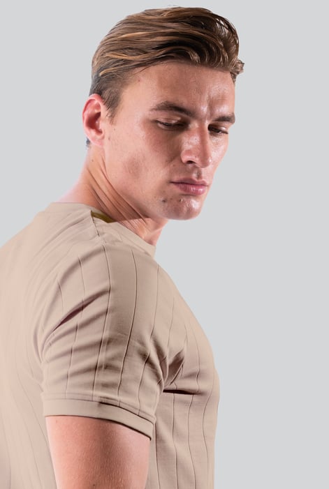 Cream Soft Cotton Design Rib T-shirt
