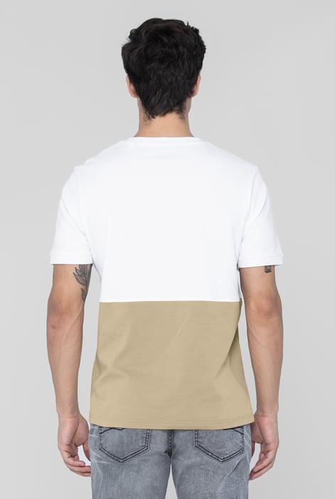 White Cut & Sew Colour Block T-Shirt