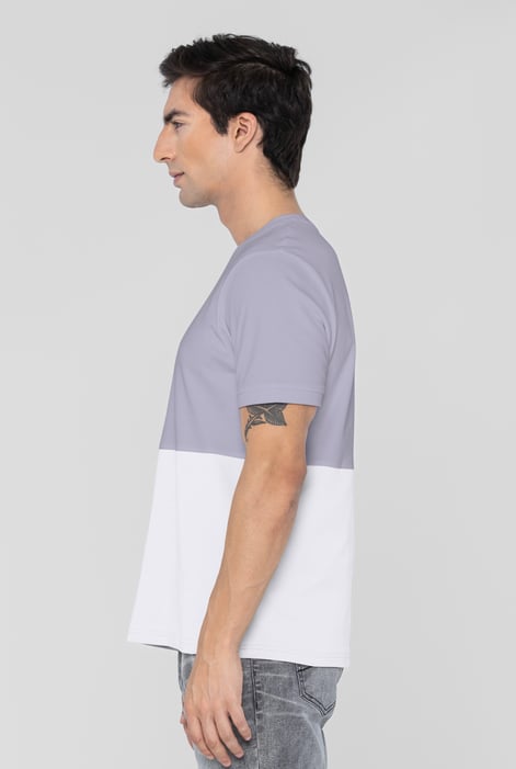 Grey Cut & Sew Colour Block T-Shirt