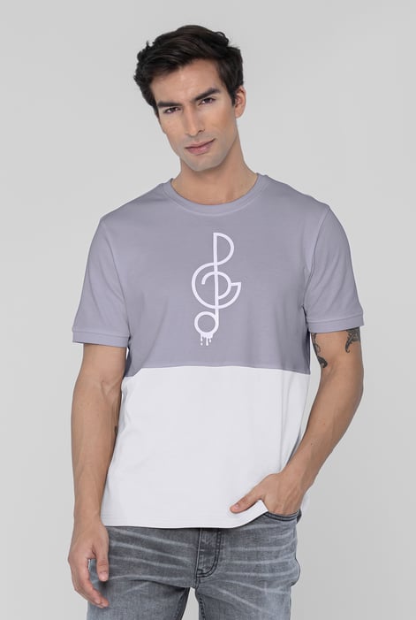 Grey Cut & Sew Colour Block T-Shirt
