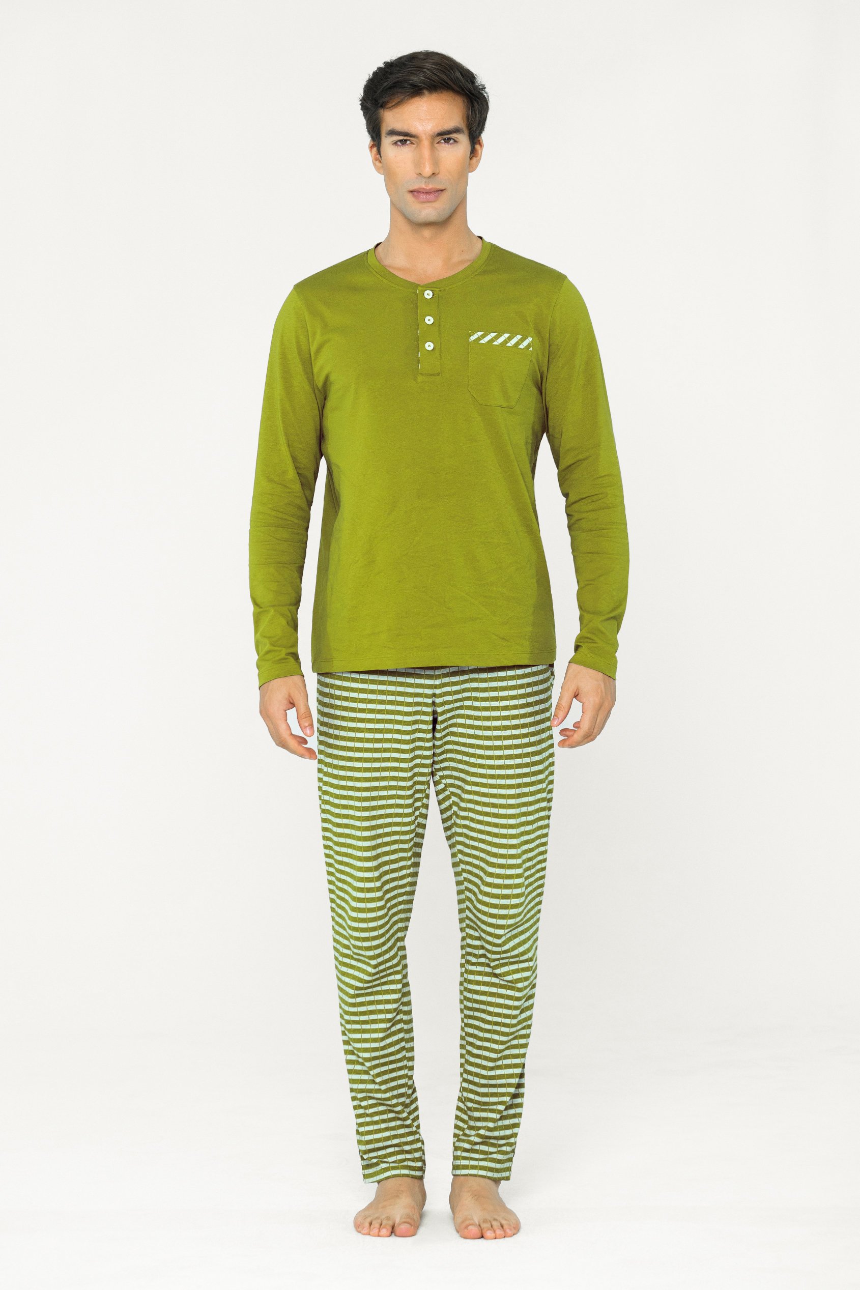 Enorsia Men's Green Cotton Rich Jersey Pyjamas Set - Uk Xxl