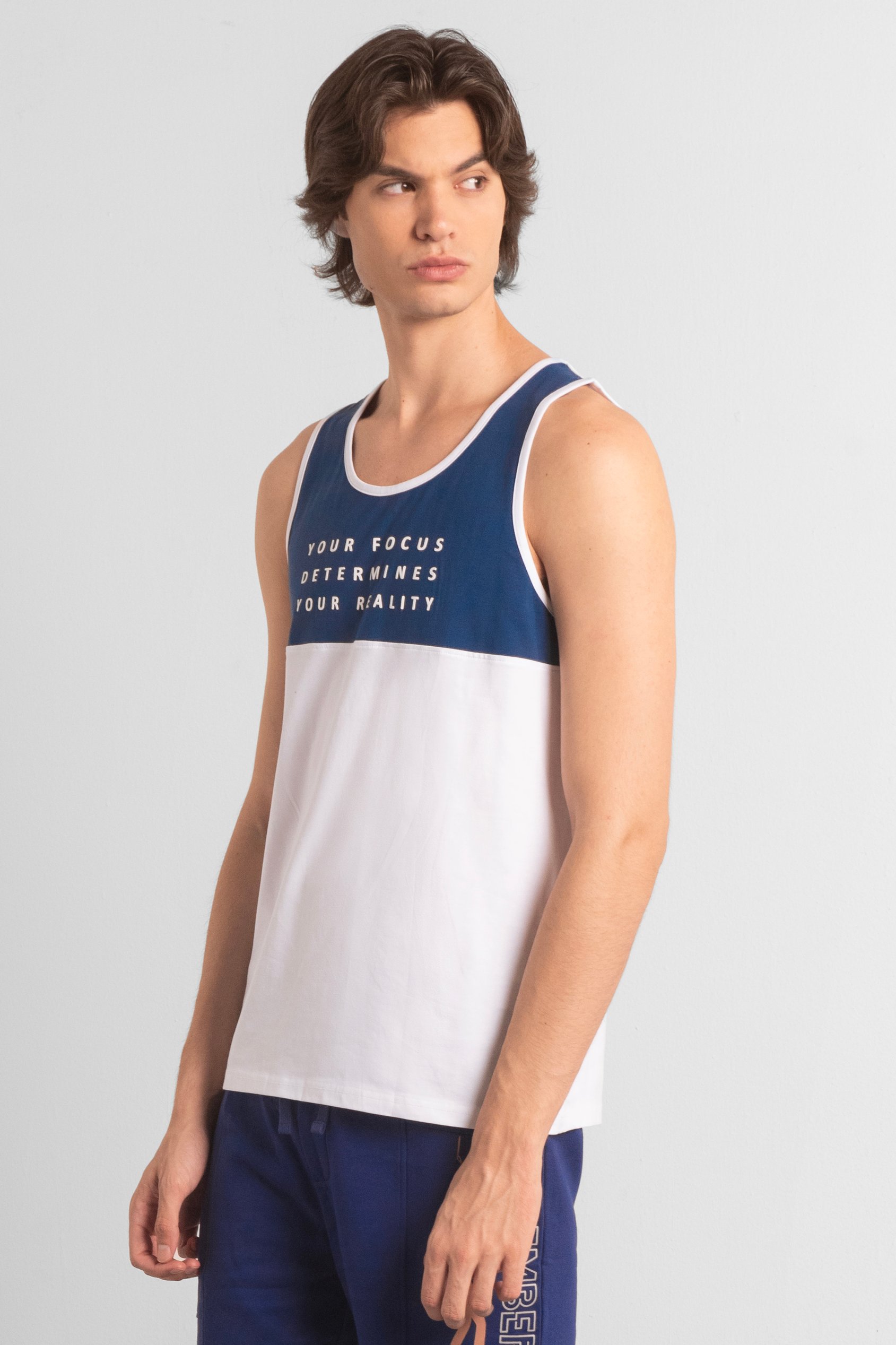 Enorsia Men's Blue Colour Block Tank Top - Uk L
