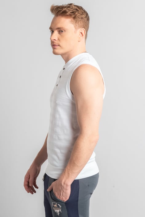 White Sleeveless Henley Vest Top
