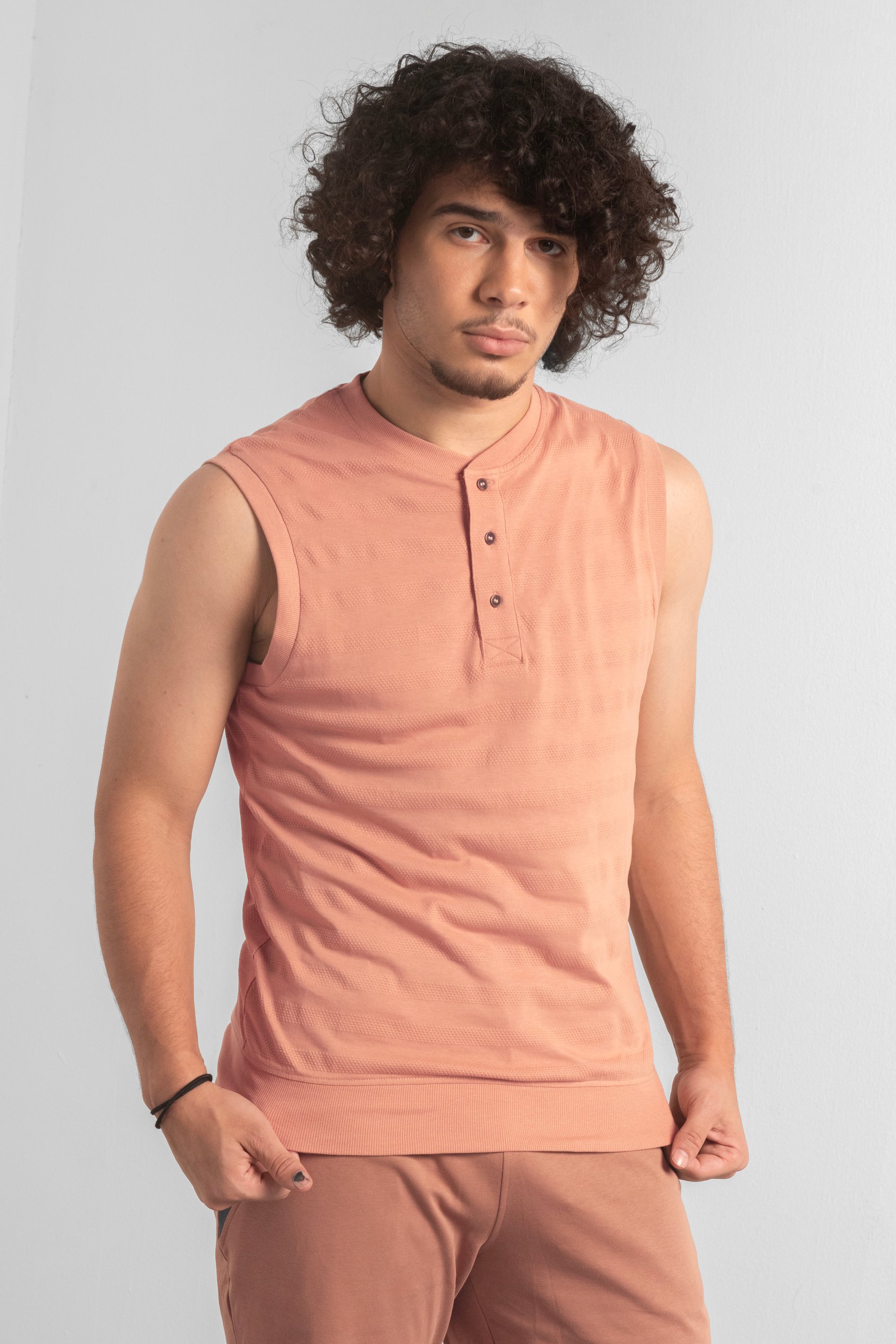 Enorsia Men's Brown Sleeveless Henley Vest Top - Uk M