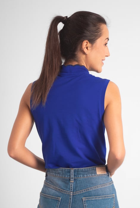 Womens Blue Regular Fit Sleeveless Pique Polo