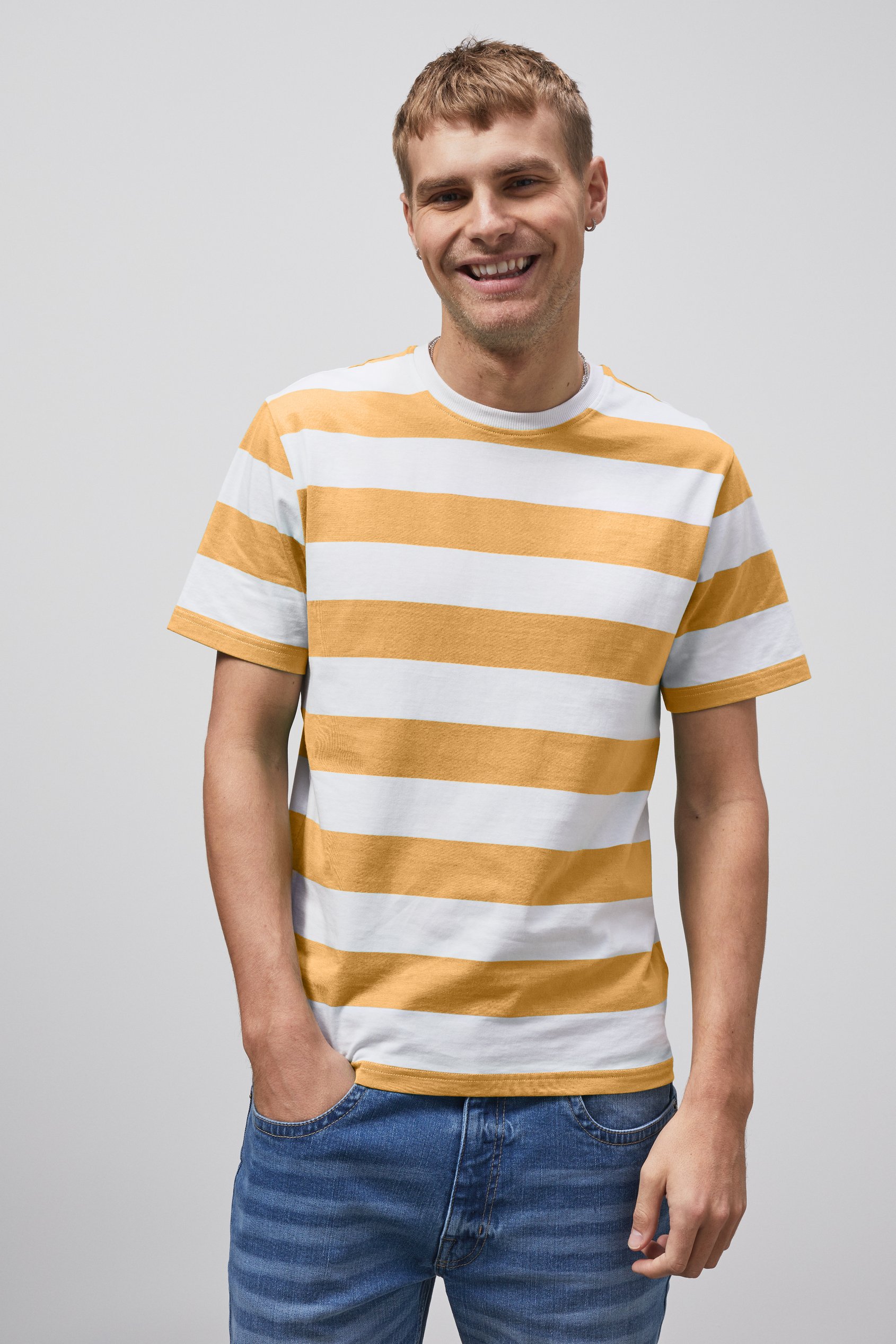 Enorsia Men's Yellow Stripe T-Shirt - Uk Xxl