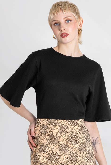 Black Printed Skirt Detail Design Jersey Dress