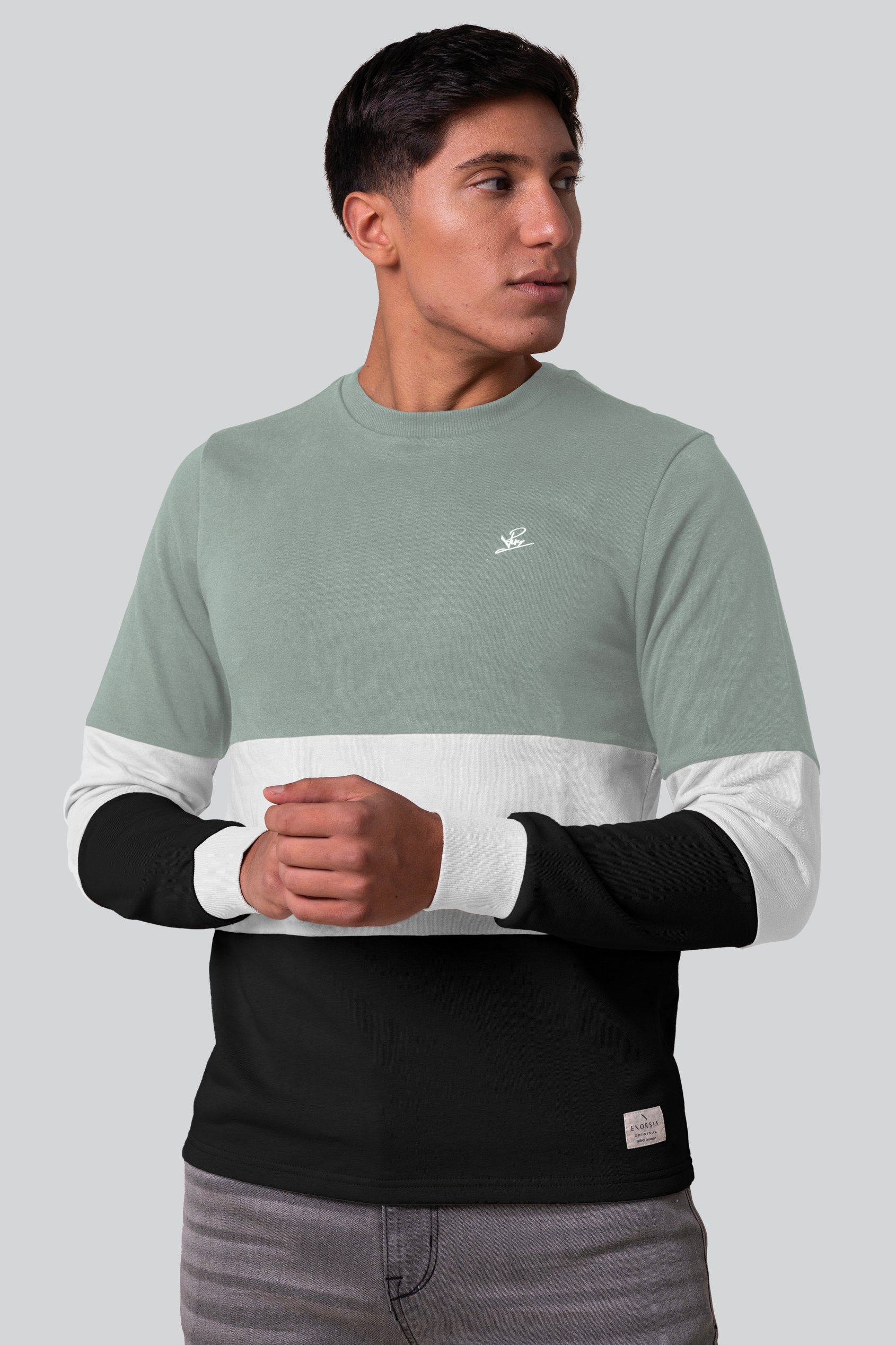 Enorsia Men's Green Long Sleeve Colourblock Sweatshirts - Uk S