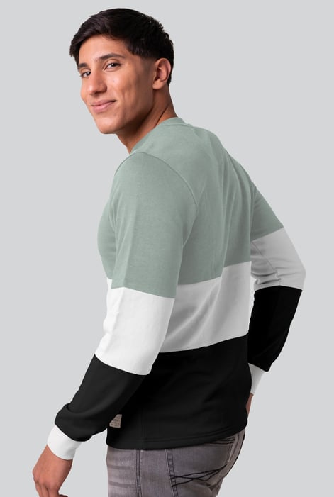 Green Long Sleeve Colourblock Sweatshirts