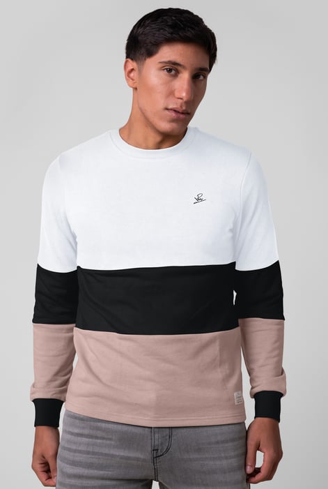White Long Sleeve Colourblock Sweatshirts