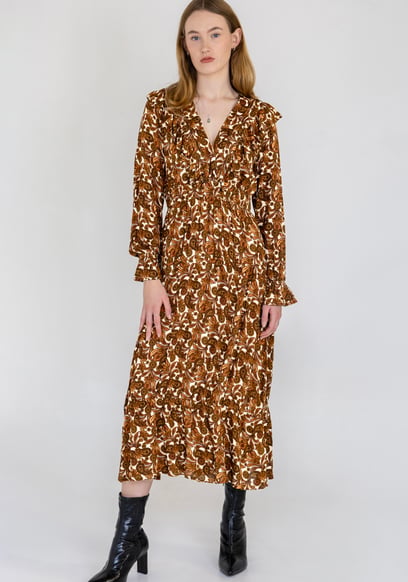 Paisley Printed Viscose Shirred Maxi Dress