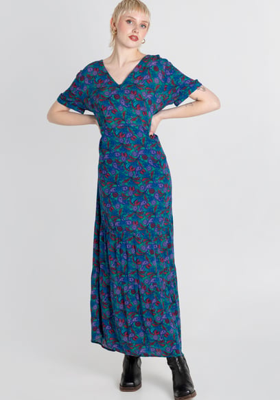Crepe Viscose Paisley Printed Maxi Dress