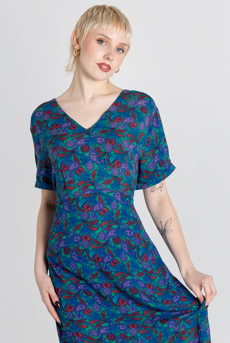 Green Crepe Viscose Paisley Printed Maxi Dress