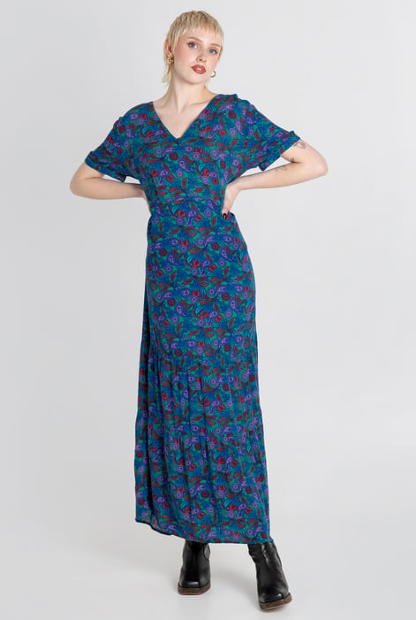 Green Crepe Viscose Paisley Printed Maxi Dress