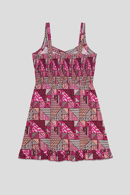 Frill Hem Smocked Back Printed Mini Dress