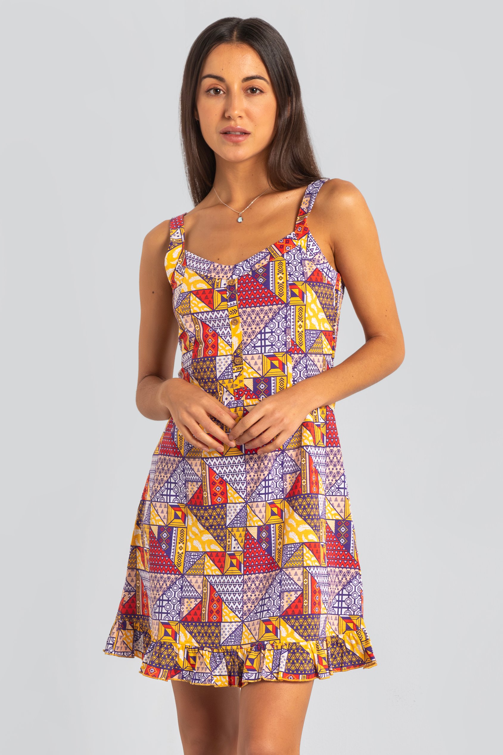 Enorsia Women's Purple Frill Hem Smocked Back Printed Mini Dress - Uk 18