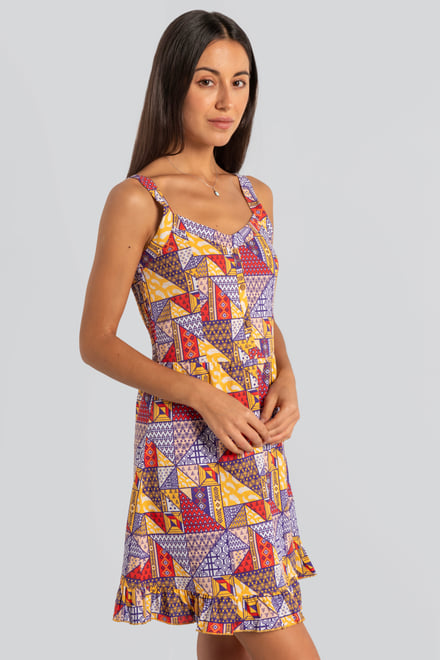 Frill Hem Smocked Back Printed Mini Dress