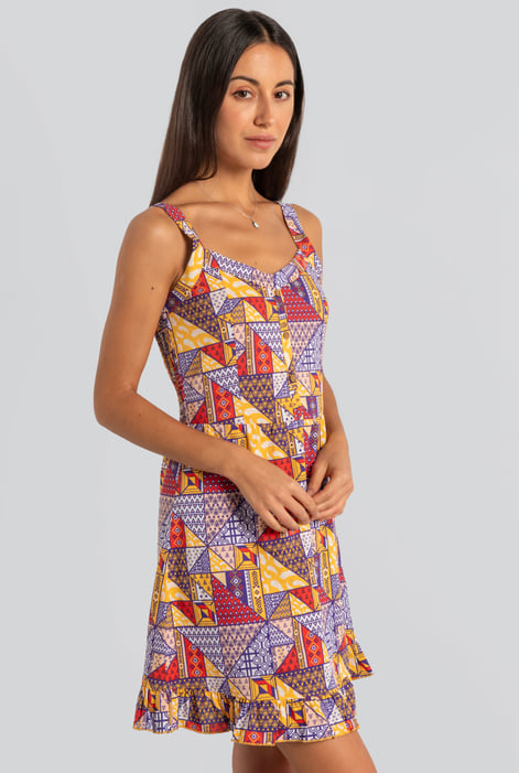 Purple Frill Hem Smocked Back Printed Mini Dress