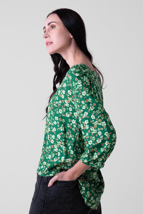 Womens Green Floral Print Button Front Blouse