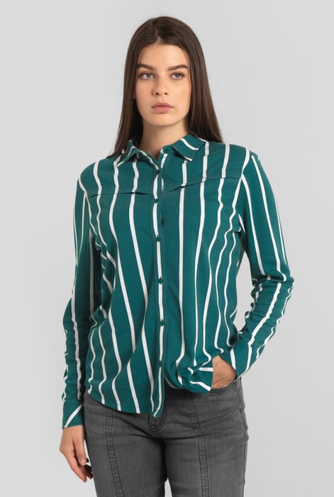 Green Long Sleeve Striped Smart Shirt