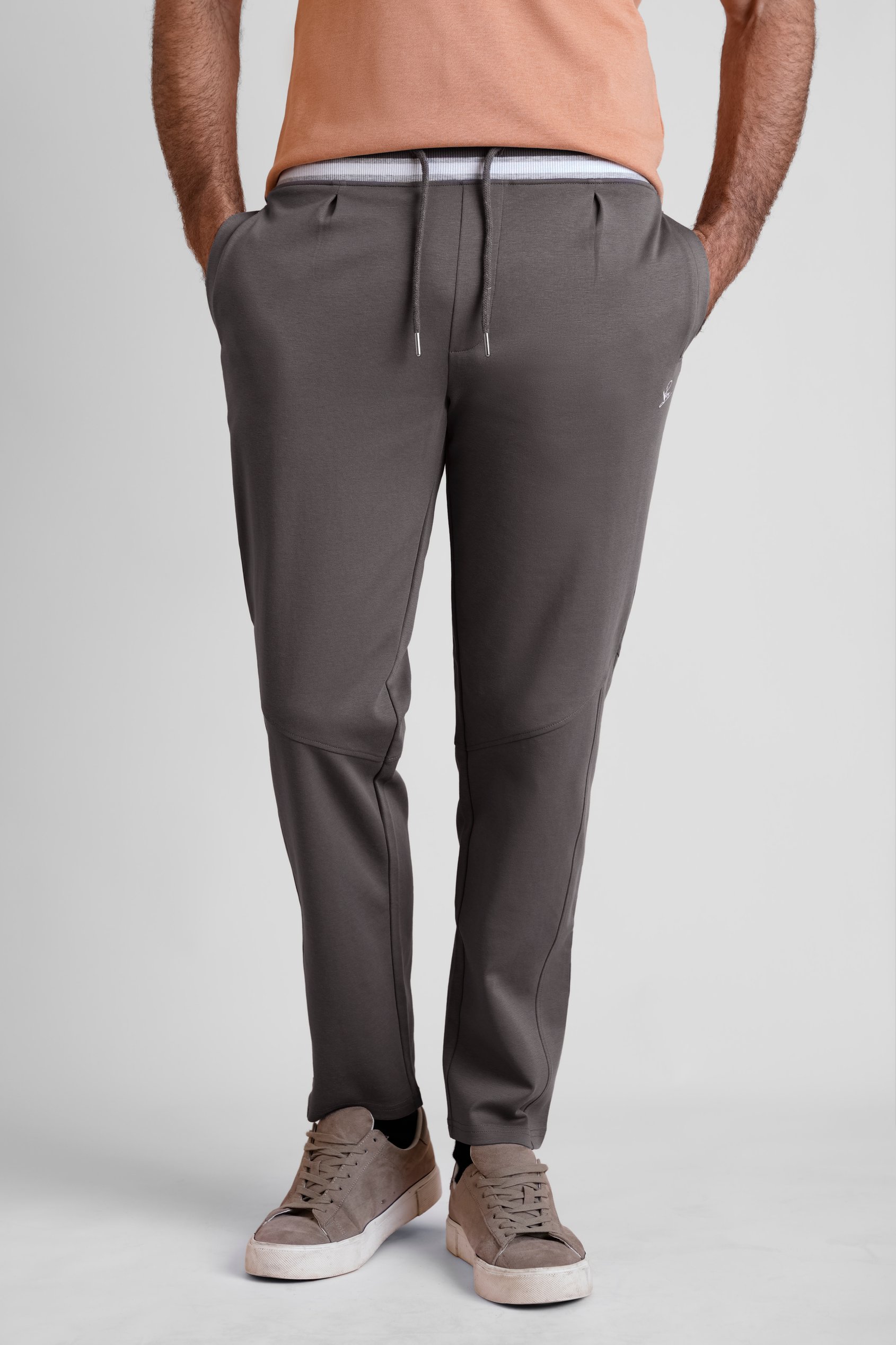 Enorsia Men's Brown Grey Striped Rib Waistband Jersey Trouser - Uk Xxl