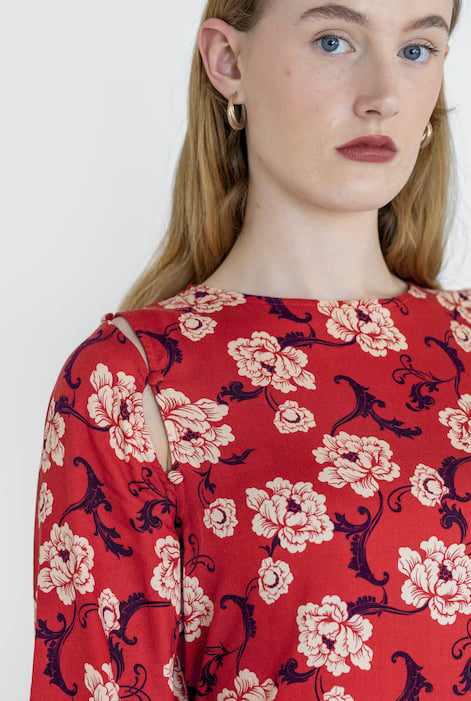 Red Floral Elegance Maxi Dress With Removable Sleeve
