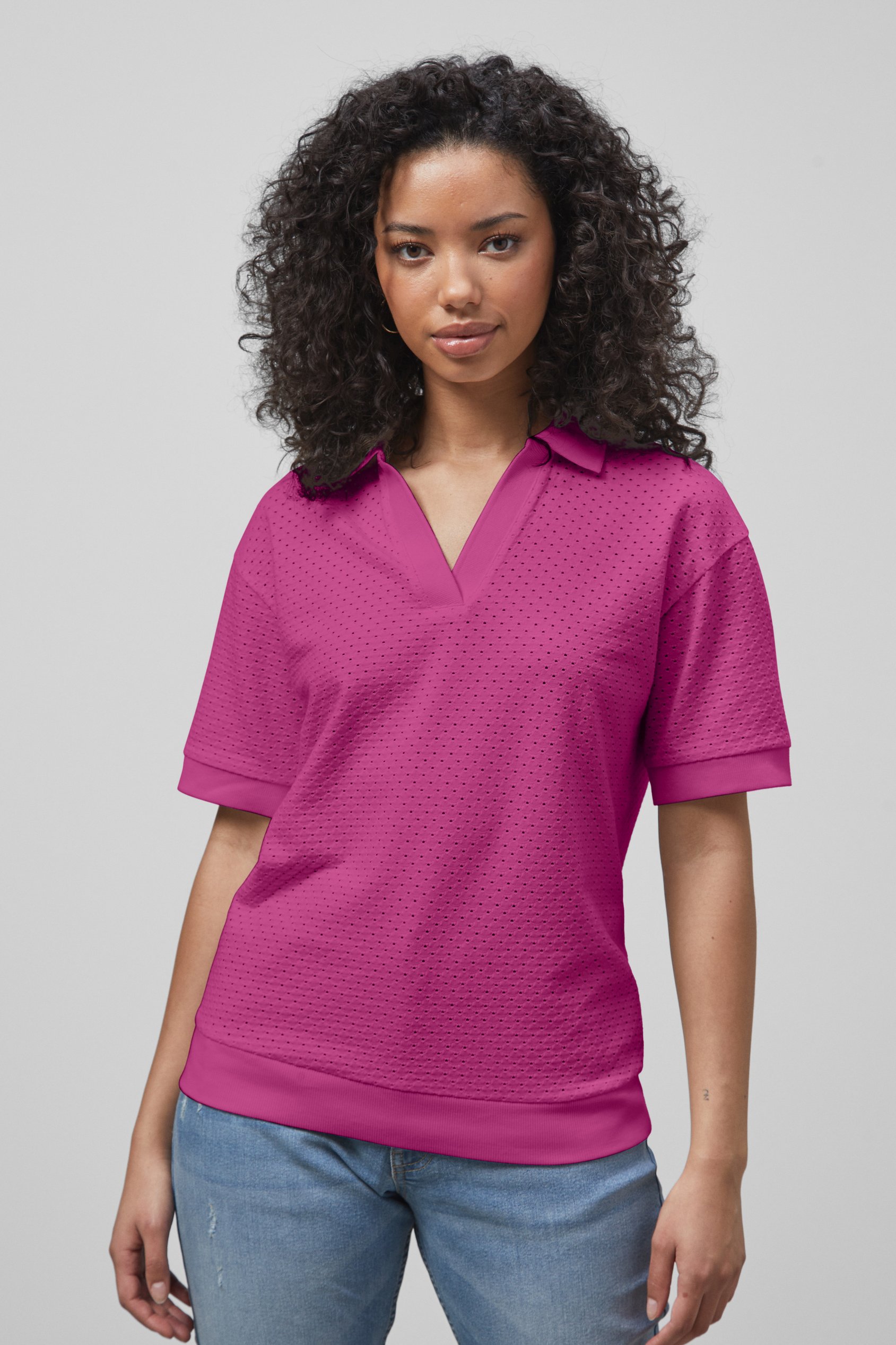 Enorsia Women's Purple Mesh Textured Polo Shirts - Uk 16