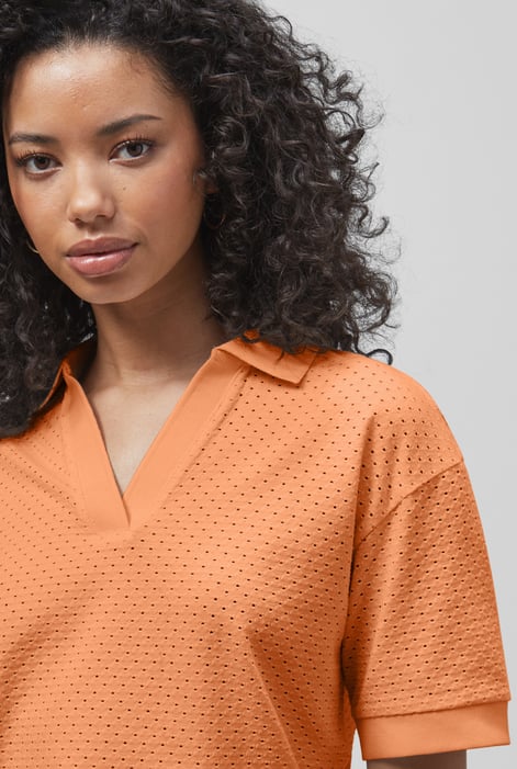 Orange Mesh Textured Polo Shirts
