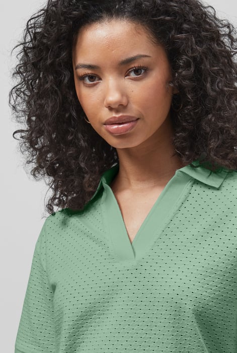 Green Mesh Textured Polo Shirts