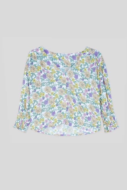 Printed Flute Sleeve Blouse