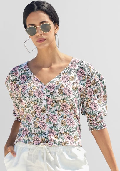 Printed Flute Sleeve Blouse