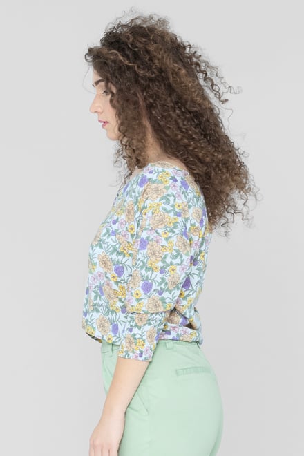 Printed Flute Sleeve Blouse