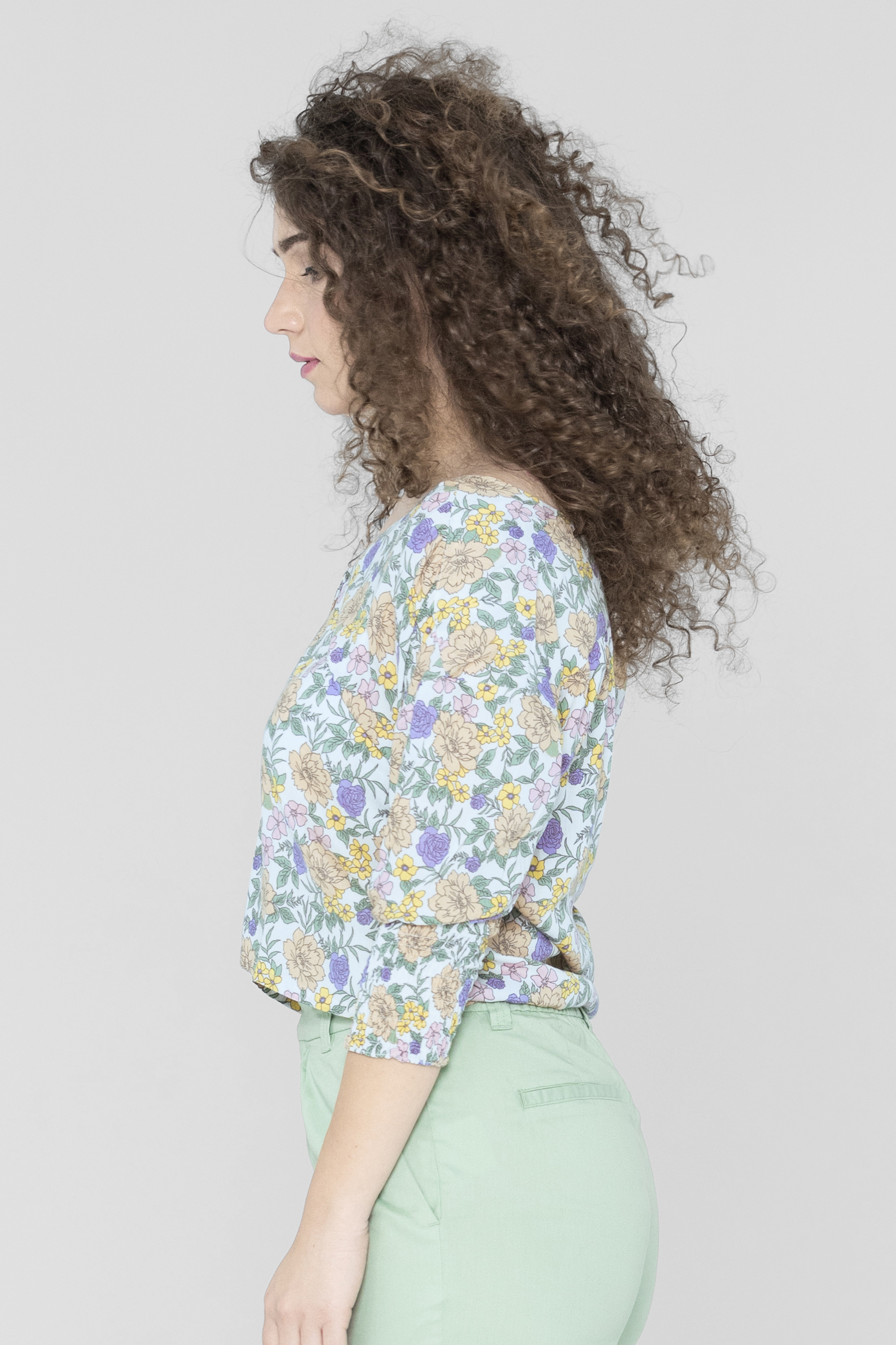 Printed Flute Sleeve Blouse
