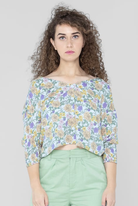 White Printed Flute Sleeve Blouse