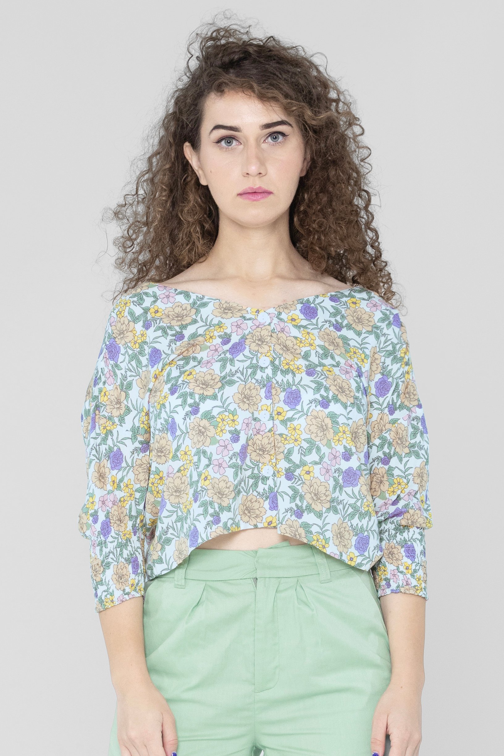 Enorsia Women's Brown Printed Flute Sleeve Blouse - Uk 12