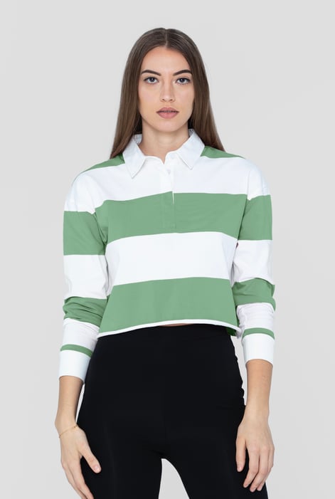 Pink Raw Edge Hem Crop Striped Poloshirt YD