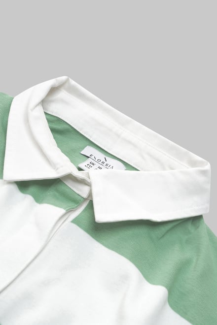 Raw Edge Hem Crop Striped Poloshirt YD
