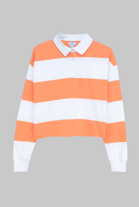 Women’s Pink Stripe Cropped Rugby Top