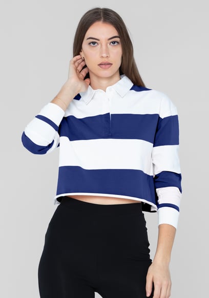 Raw Edge Hem Crop Striped Poloshirt YD