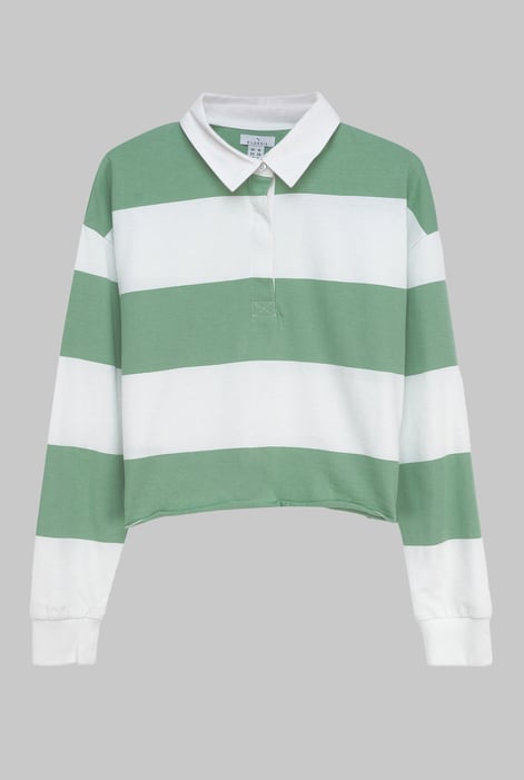 Women’s Pink Stripe Cropped Rugby Top