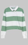 Raw Edge Hem Crop Striped Poloshirt YD