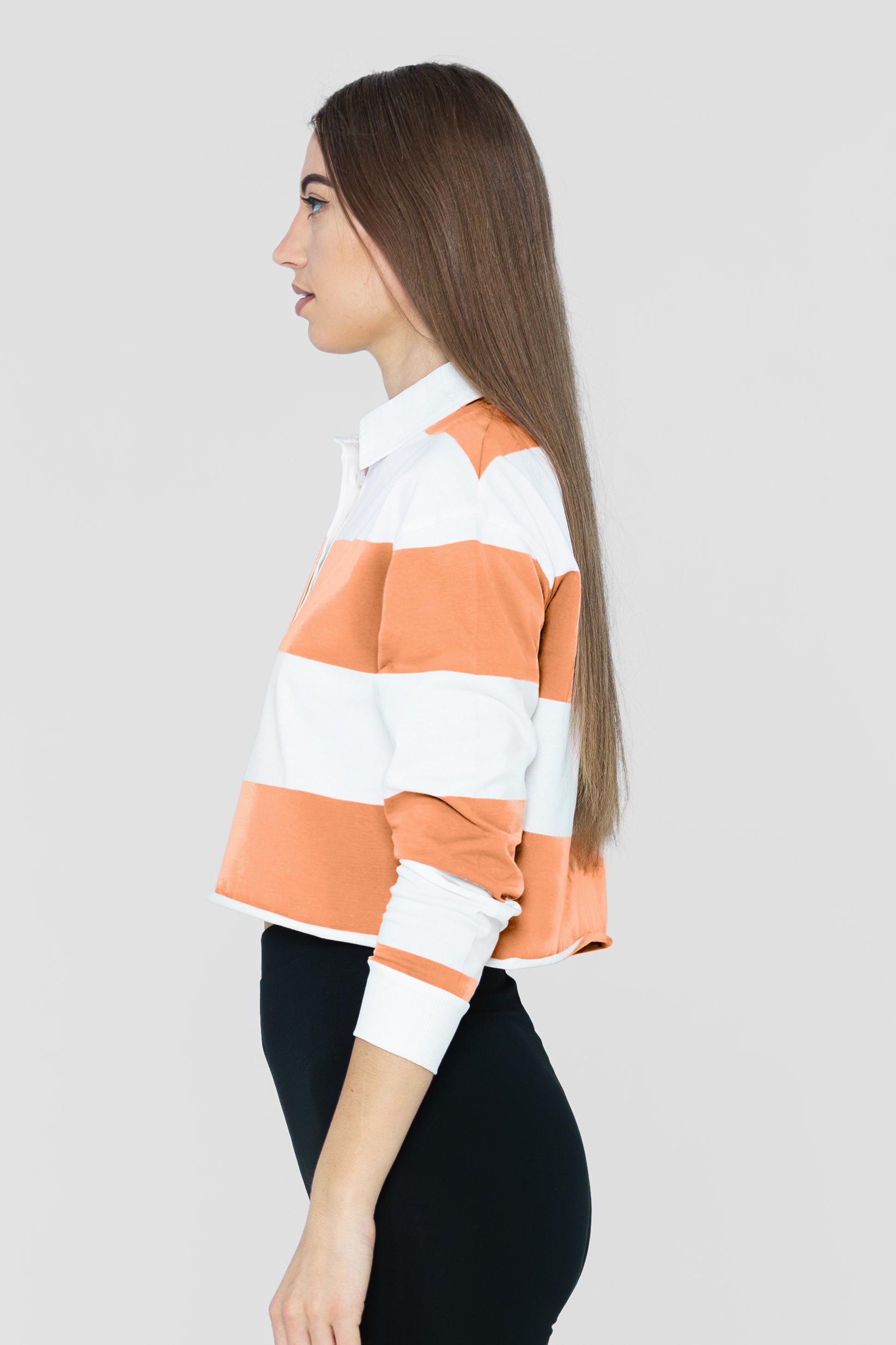 Raw Edge Hem Crop Striped Poloshirt YD