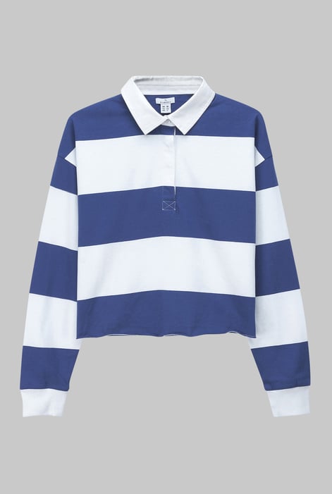 Women’s Pink Stripe Cropped Rugby Top