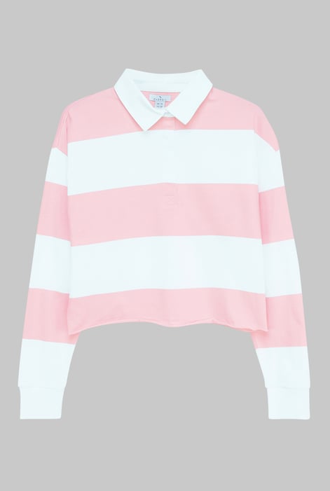 Women’s Pink Stripe Cropped Rugby Top